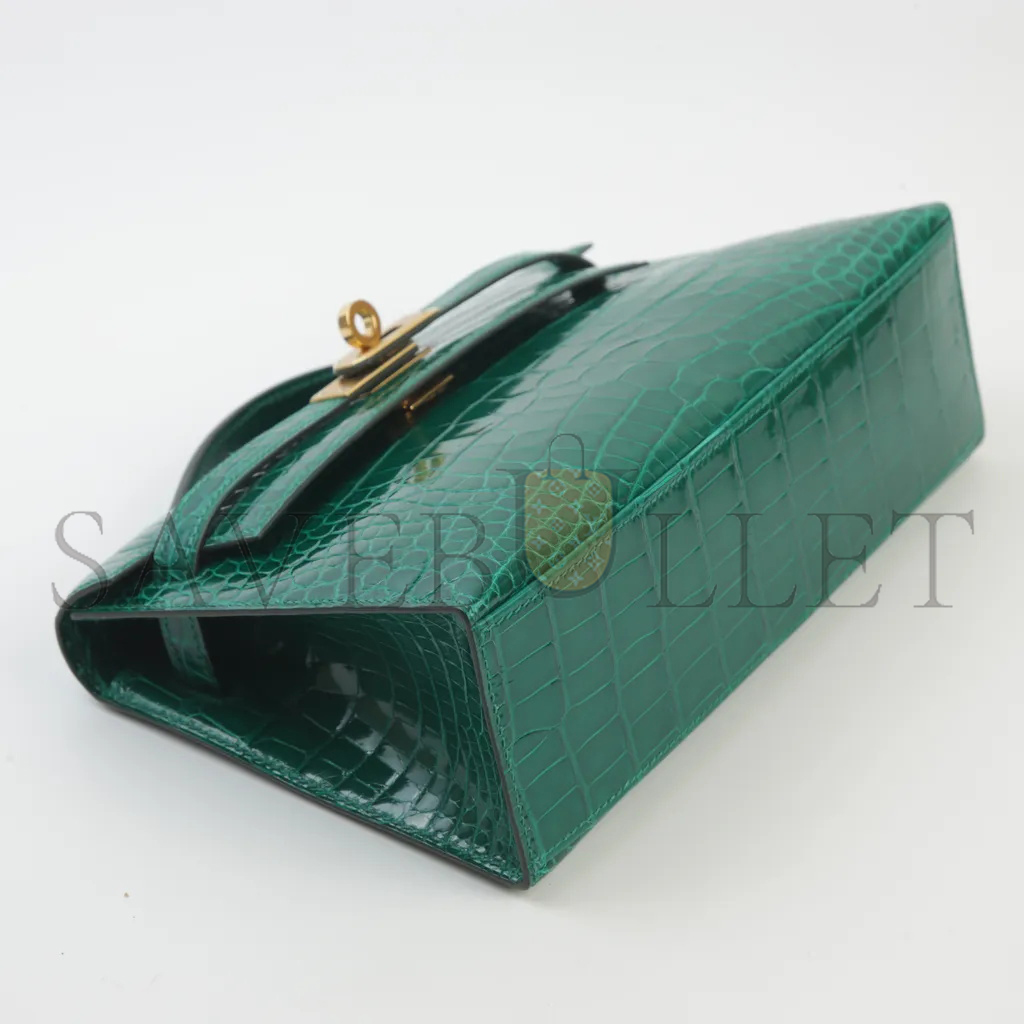 H**mes master kelly pochette vert emeraude crocodile leather gold buckle (22*14*7cm)